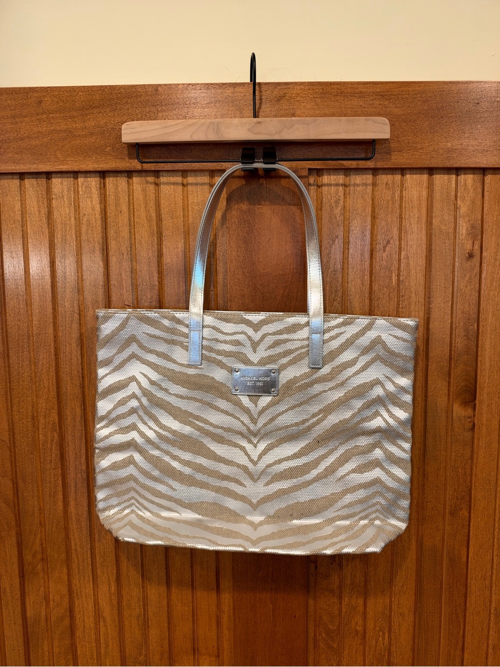 Michael Kors Zebra-Print Tote in Silver and Cream